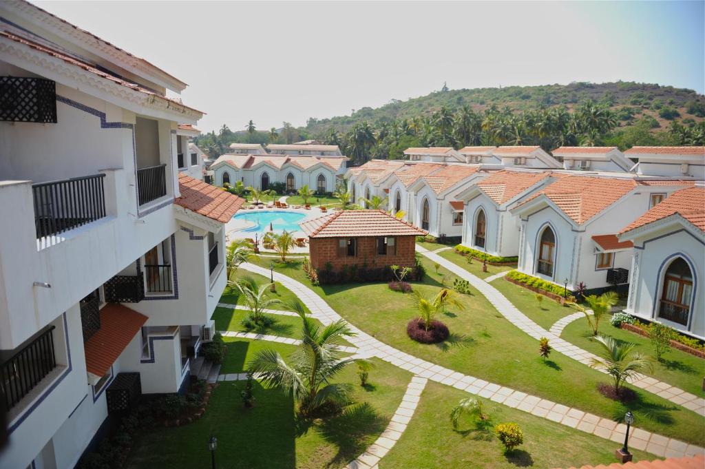 an aerial view of the courtyard of a resort at Riviera Hermitage in Anjuna