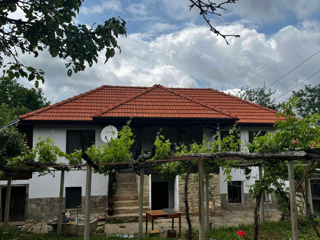 uma casa branca com um telhado vermelho em КЪНЮВАТА КЪЩА em Kŭrpachevo
