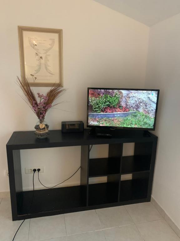 - un centre de divertissement noir avec une télévision à écran plat dans l'établissement Mauguio au calme proche du parc des expositions de Montpellier, à Entrevennes