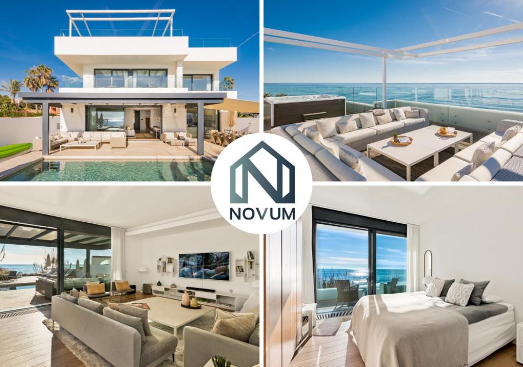 Frontline 6 BDRM Luxury Villa w Beach Access في مربلة: ملصق لصور منزل