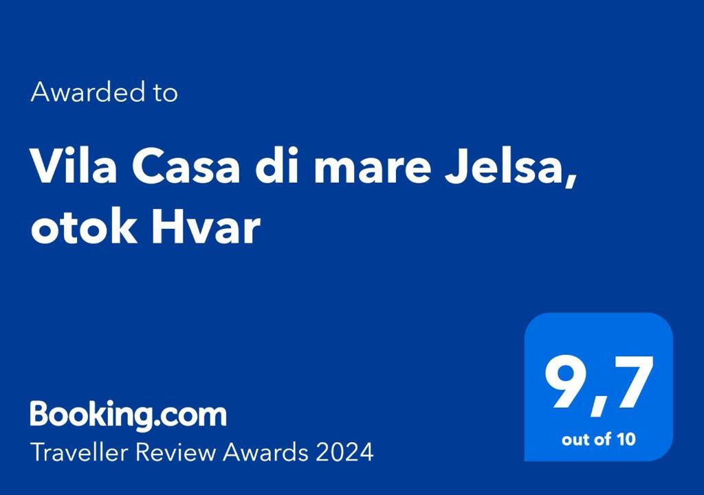 Certifikat, nagrada, logo ili neki drugi dokument izložen u objektu Vila Casa di mare Jelsa, otok Hvar