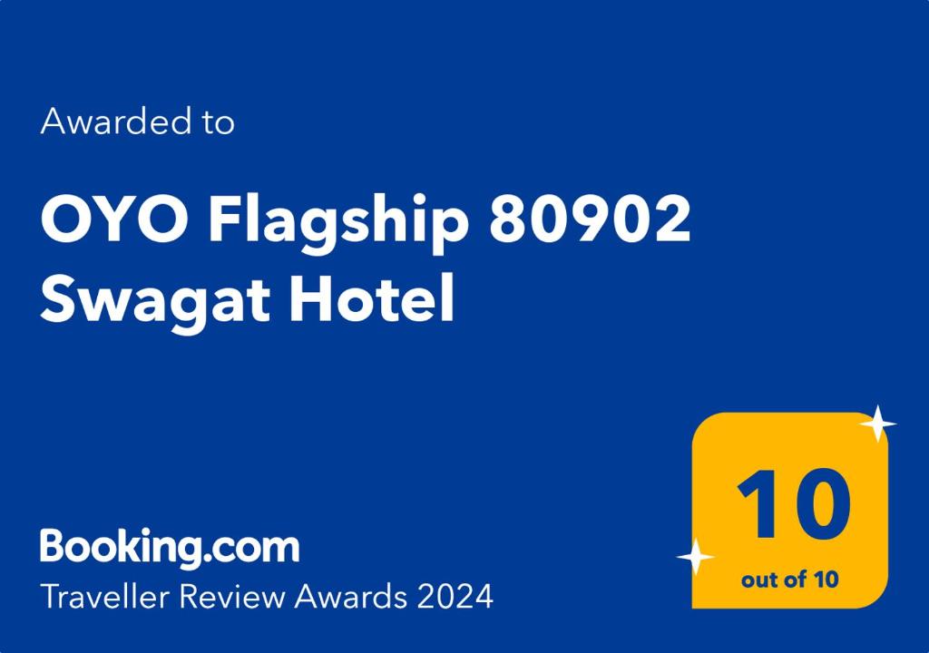a screenshot of a sign that reads oxo flagship hotel at OYO Flagship 80902 Swagat Hotel in Bhiwadi