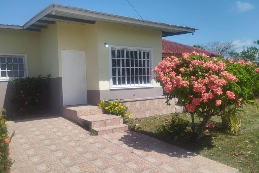 una casa con flores rosas delante de ella en Vacations House in Penonomé, Cocle, en Penonomé