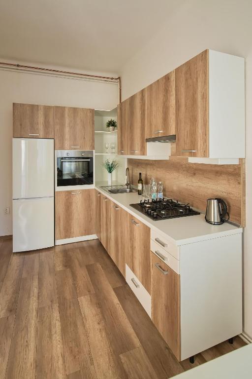 Kuchyň nebo kuchyňský kout v ubytování Stodolní Apartment