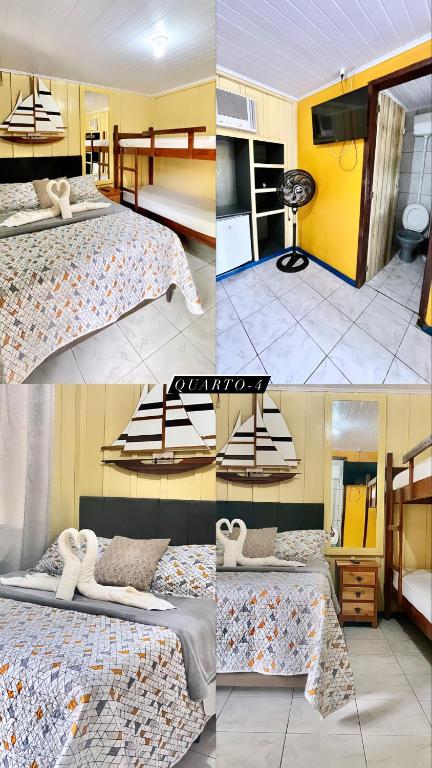 Cama ou camas em um quarto em Pousada & Camping Tubarão