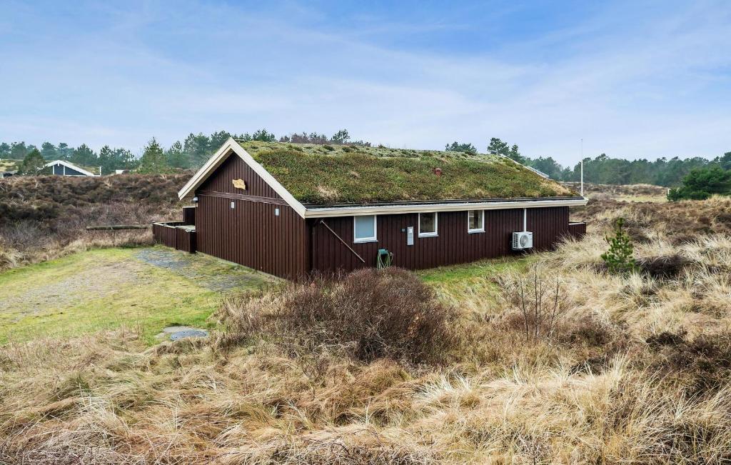 a house with a grass roof on top of a field at Amazing Home In Rm With Wifi in Bolilmark