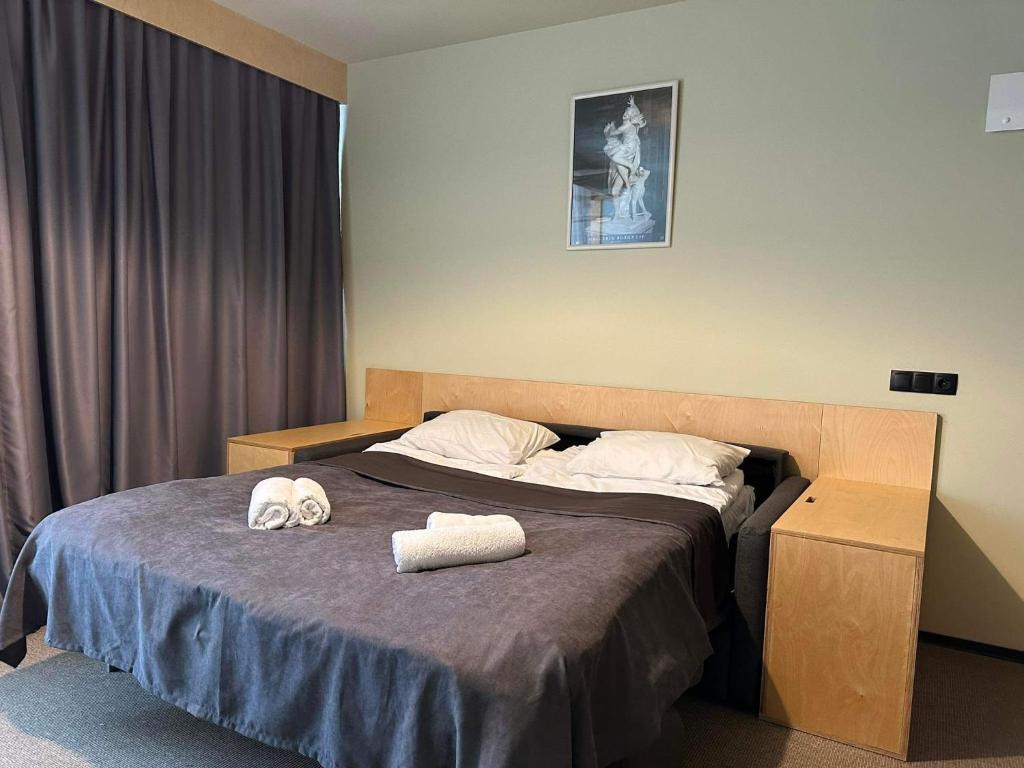 Postel nebo postele na pokoji v ubytování One Room Apartment in Rooms Hotel Kokhta, Bakuriani