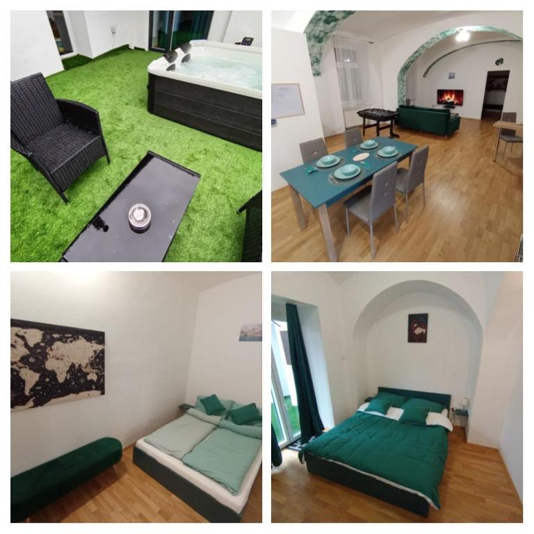 a collage of four pictures of a room at DOLCE VITA CASA in Pápa