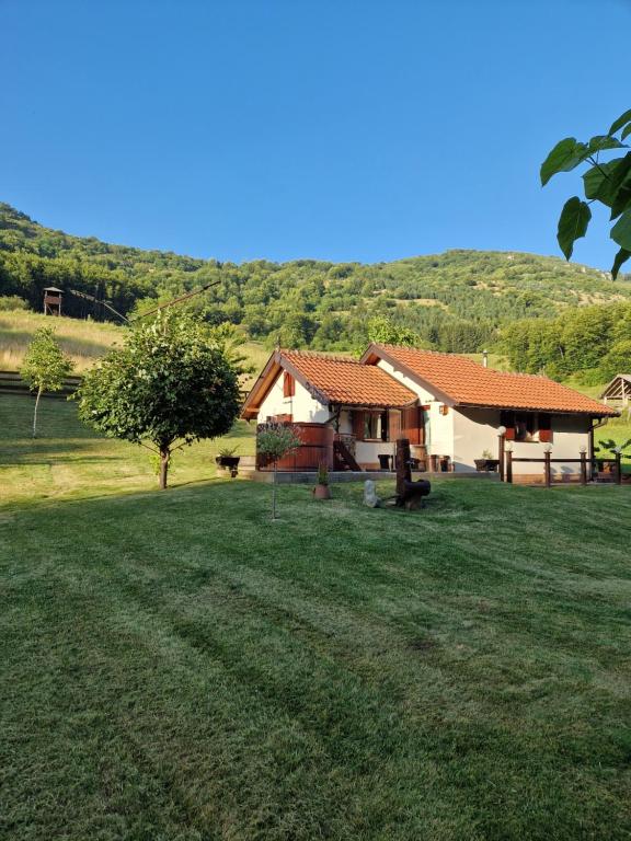 a house in the middle of a green field at Vikendica Kločanica in Strmosten