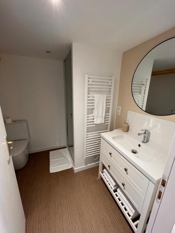 a bathroom with a white sink and a mirror at Résidence de l'houmeau - proche gare in Angoulême