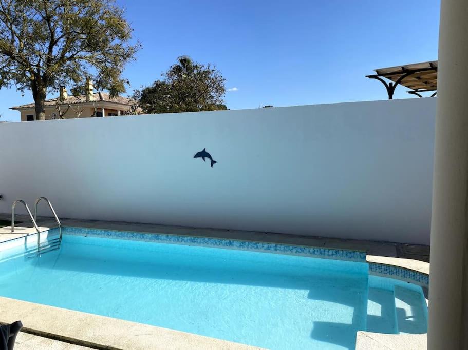 una piscina junto a una pared blanca en Belo Jardim Villa, en Samora Correia