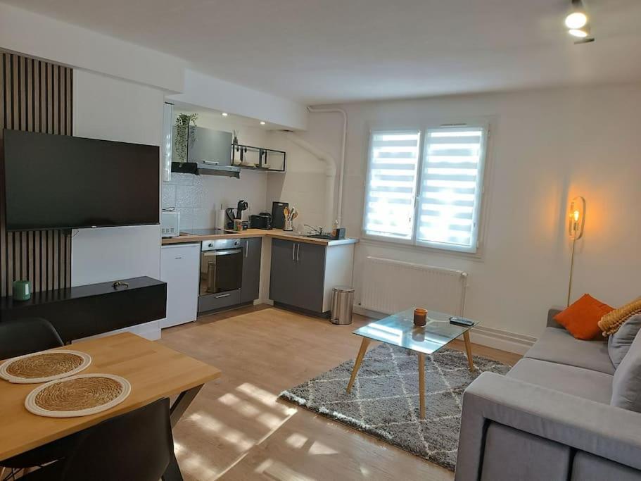 un salon avec un canapé et une table dans l'établissement Élégant T2 proche hypercentre, à Toulouse