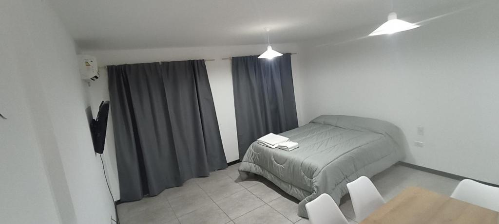 a bedroom with a bed and a table and a window at Home Alojamientos Temporales in San Luis