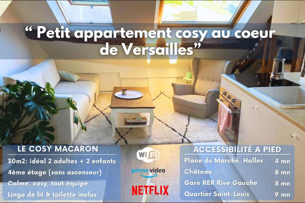 an advertisement for a pet apartment cozy owl cove cozy at Le Cosy Macaron - Au cœur de Versailles in Versailles