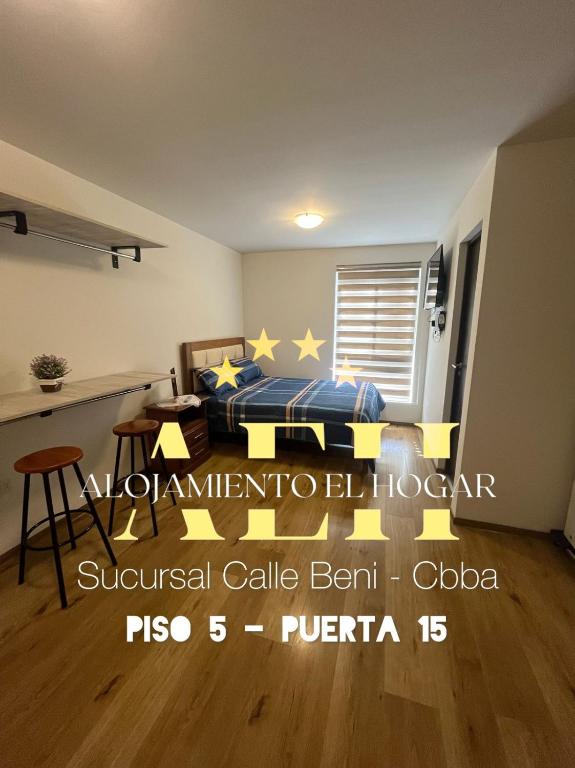 ein Schlafzimmer mit einem Bett mit Sternen drauf in der Unterkunft El Hogar - Sucursal Calle Beni - Edificio Auriga 272 con Garaje cubierta in Cochabamba