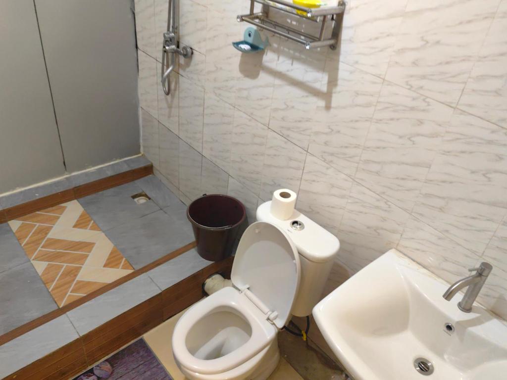 a bathroom with a toilet and a sink at hongyuanprimierhotel in Accra