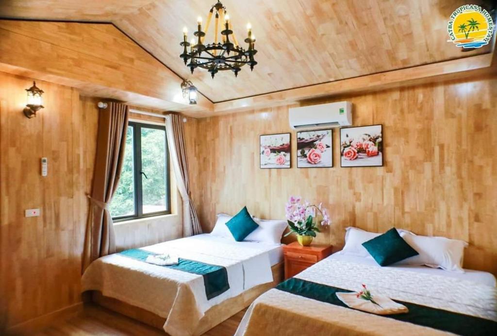 Postel nebo postele na pokoji v ubytování TROPICANA HOMESTAY - ngõ 1 núi ngọc