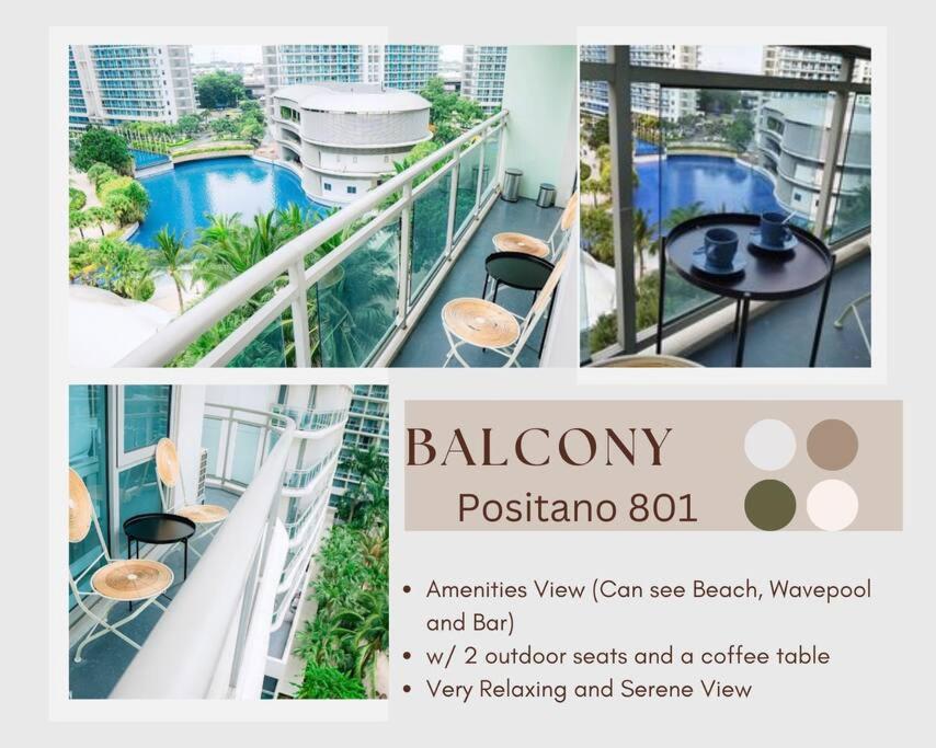 een collage van foto's van een balkon met een zwembad bij Positano 2br Beach View in Manilla