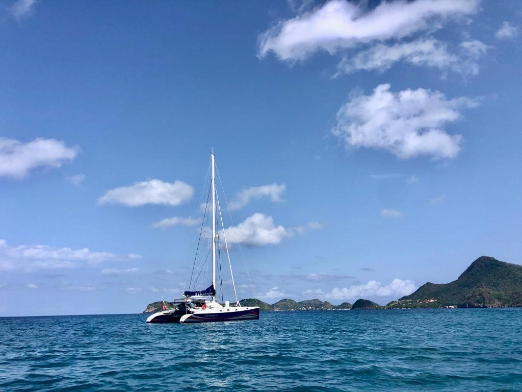 a boat sitting in the middle of the ocean at Baradozig in Terre-de-Haut