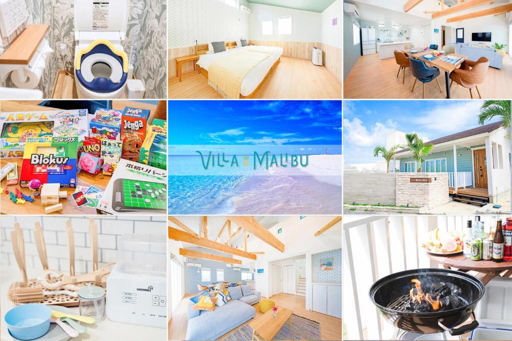un collage de photos d'une chambre d'hôtel dans l'établissement Villa Malibu Palm Springs Miyakojima Resort, à Île Miyako
