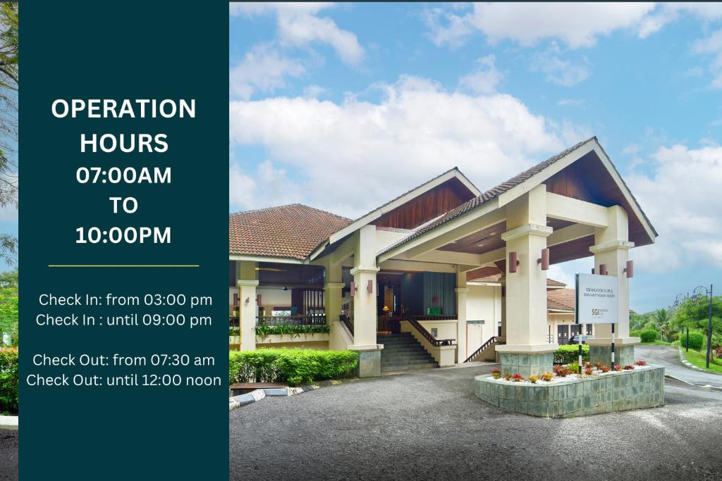 uma imagem de uma casa com inscrição aberta em SGI Vacation Club Villa @ Damai Laut Holiday Resort em Lumut