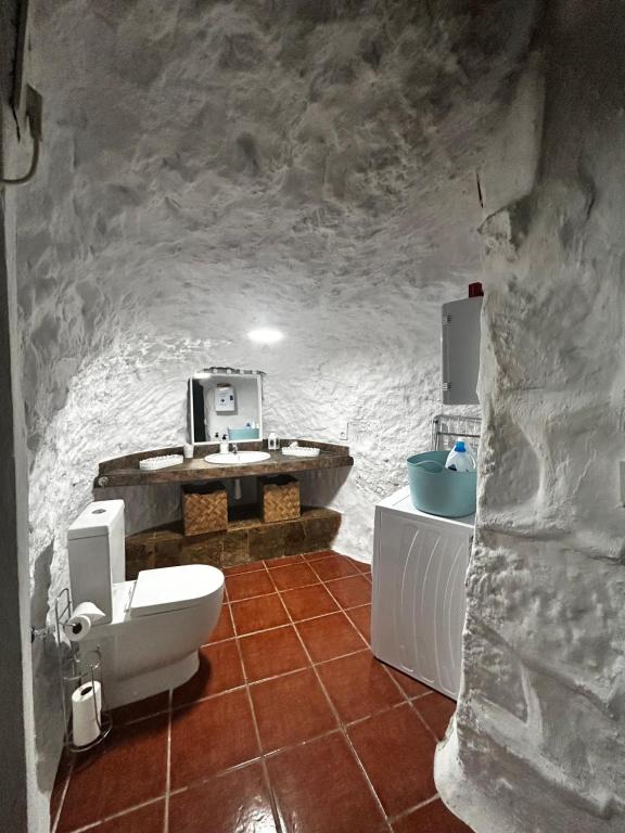 ein Badezimmer mit einem WC und einem Waschbecken in einer Höhle in der Unterkunft Encantadora Casa cueva en Valsequillo in Las Palmas de Gran Canaria