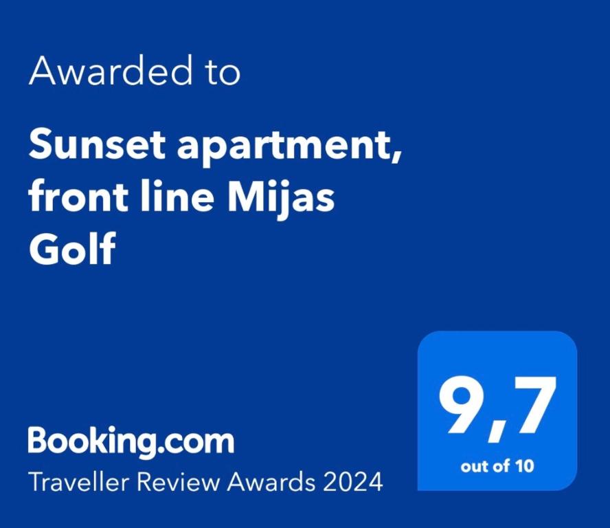 eine blaue Textbox mit den Worten Sunset Termine Front Line Micksgitz in der Unterkunft Sunset apartment, front line Mijas Golf in Mijas