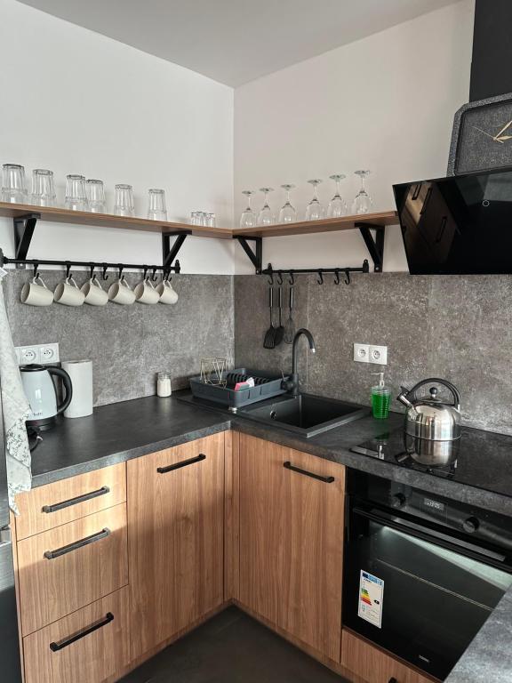 Kuchyňa alebo kuchynka v ubytovaní Apartamenty Czerwona Stodoła