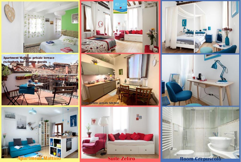 a collage of different pictures of a room at Aria e Luce Suites a Venezia in Venice