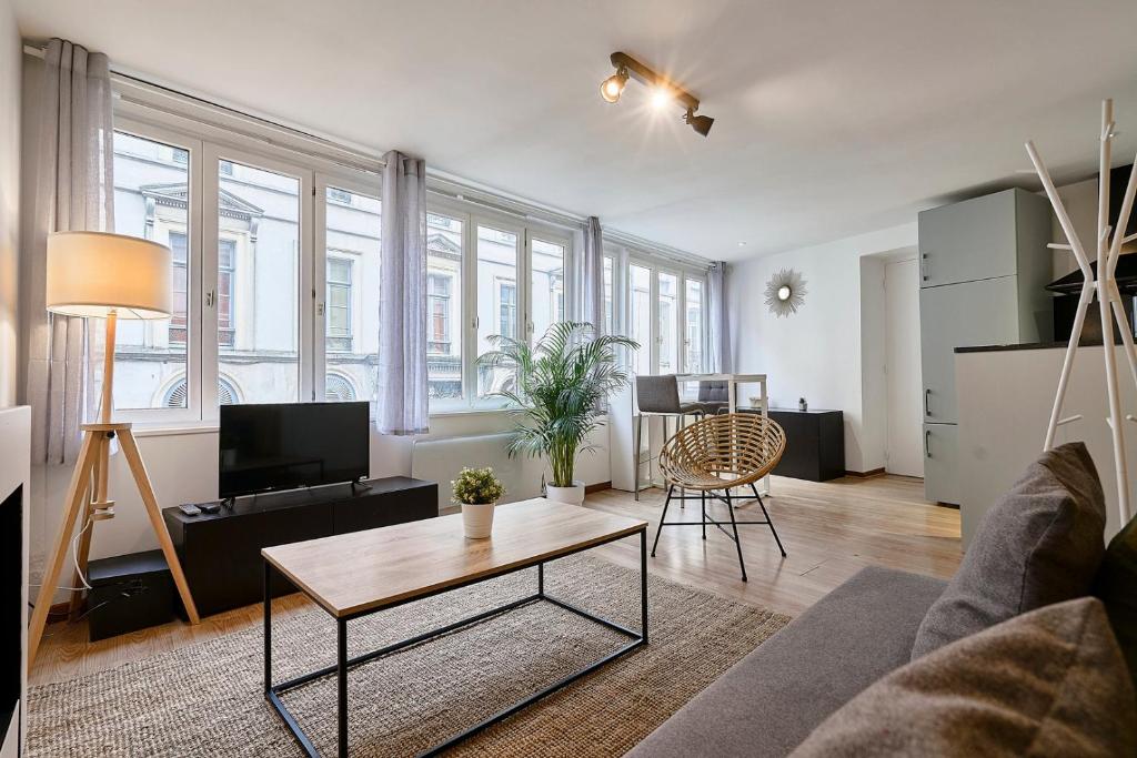 un salon avec un canapé et une table dans l'établissement Vieux-Lille charmant deux pièces, à Lille