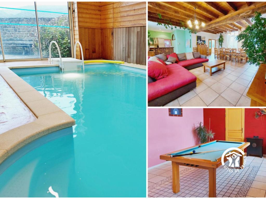 a collage of three pictures of a swimming pool at Gîte Carelles, 5 pièces, 11 personnes - FR-1-600-57 in Carelles