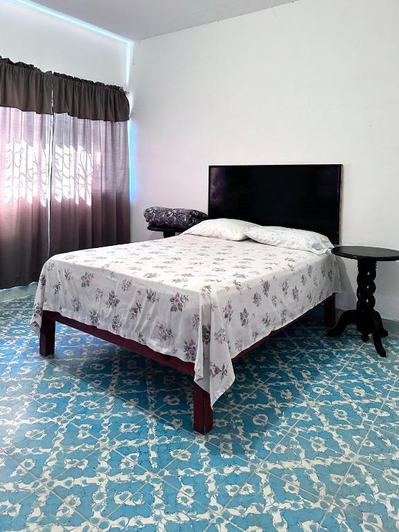a bedroom with a bed and a table in it at Casa Huerta in Ciudad Fernández