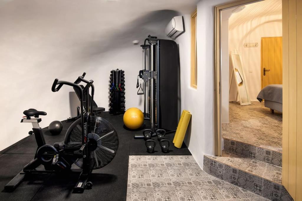 Fitness centrum a/nebo fitness zařízení v ubytování Mystagoge Retreat cave with an indoor pool and gym
