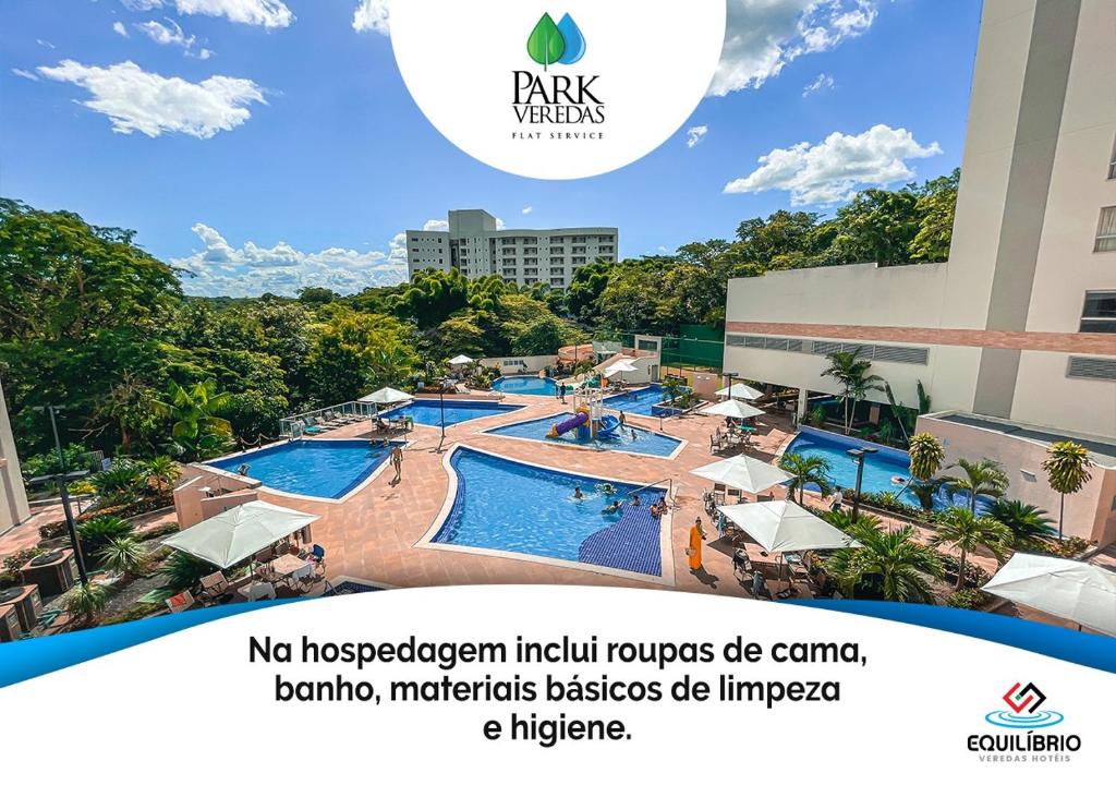 a picture of a swimming pool at a hotel at Aptos Park Veredas FLAT- Rio Quente Goiás in Rio Quente