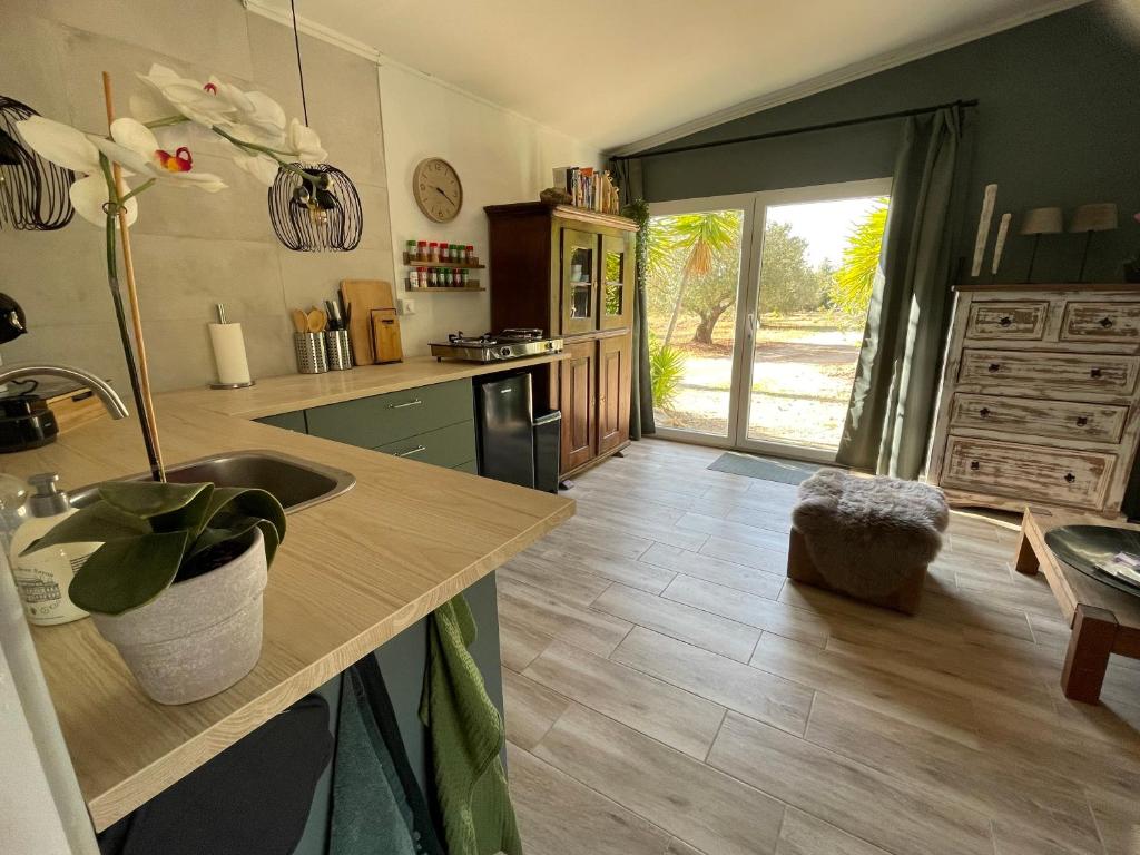 a kitchen with a sink and a counter top at Casa Olivero in Navarrés