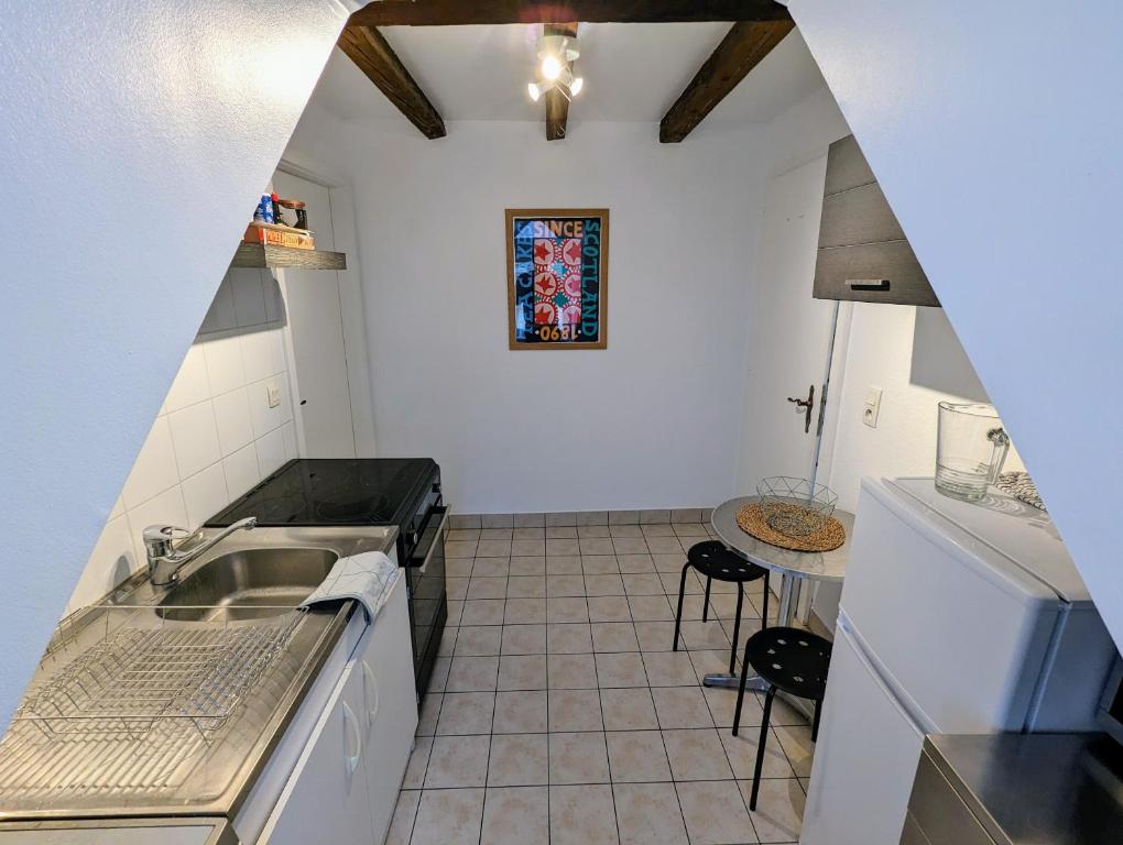 a kitchen with a sink and a counter top at Appartement des Serruriers in Strasbourg