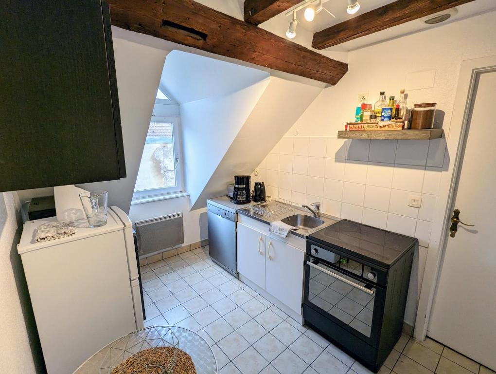 a small kitchen with a sink and a dishwasher at Appartement des Serruriers in Strasbourg