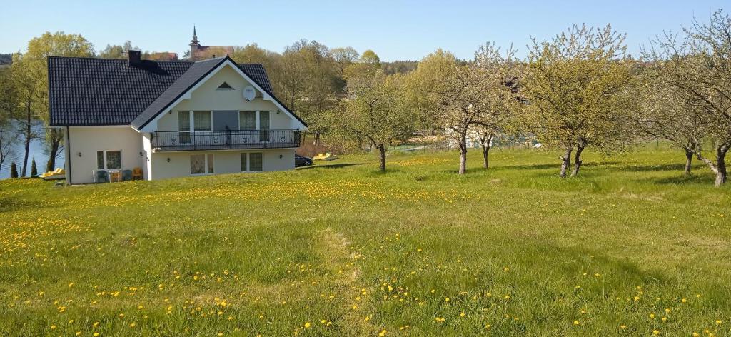 a house on a hill with a field of flowers at Kaszubskie Nuty in Miechucino