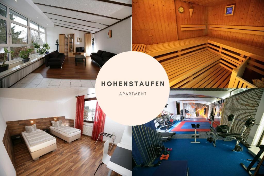 un collage de tres fotos de una casa en Apartments am Baronenwald, en Göppingen