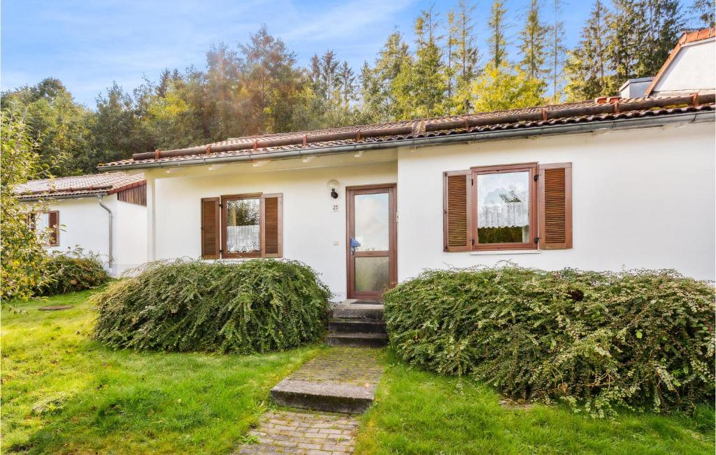 uma casa branca com arbustos à frente em Beautiful Home In Falkenstein With Kitchen em Falkenstein