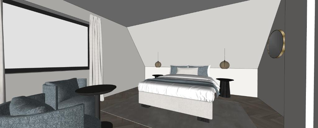 a rendering of a bedroom with a bed and a chair at L’Impasse 
