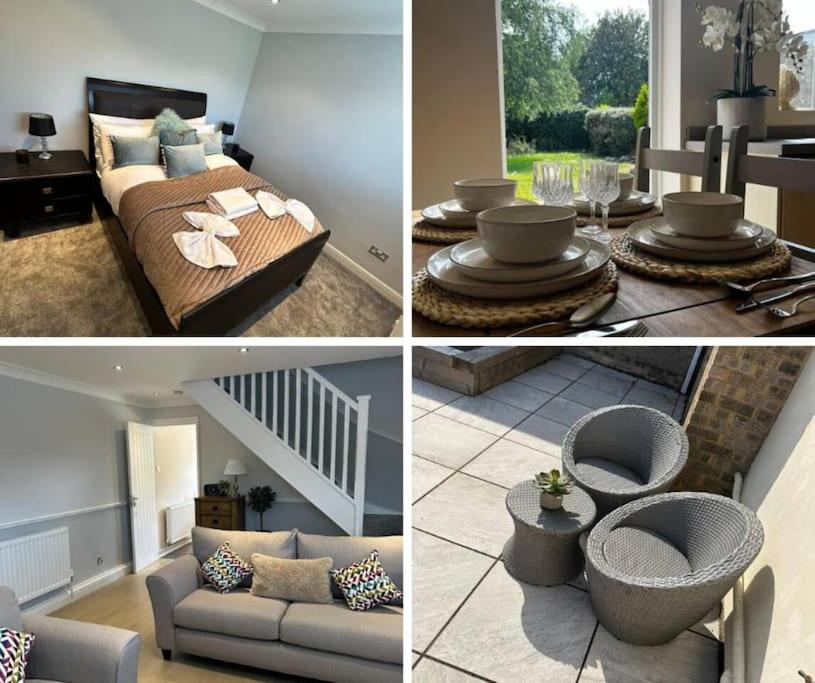 uma colagem de quatro fotografias de uma sala de estar em Bonningtons - Charming 2 Bed Property In Brentwood em Shenfield