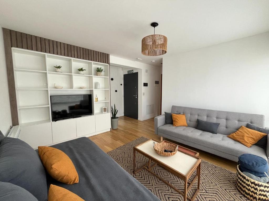 烏斯懷亞的住宿－Campos de Ushuaia，带沙发和电视的客厅
