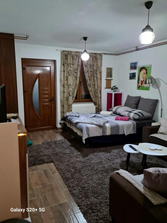 a living room with two beds and a couch at Studio Apartman Ana Doboj in Doboj