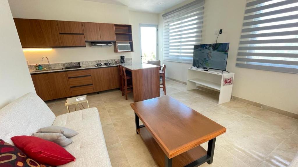 A cozinha ou cozinha compacta de Hotel Playa La Media Luna