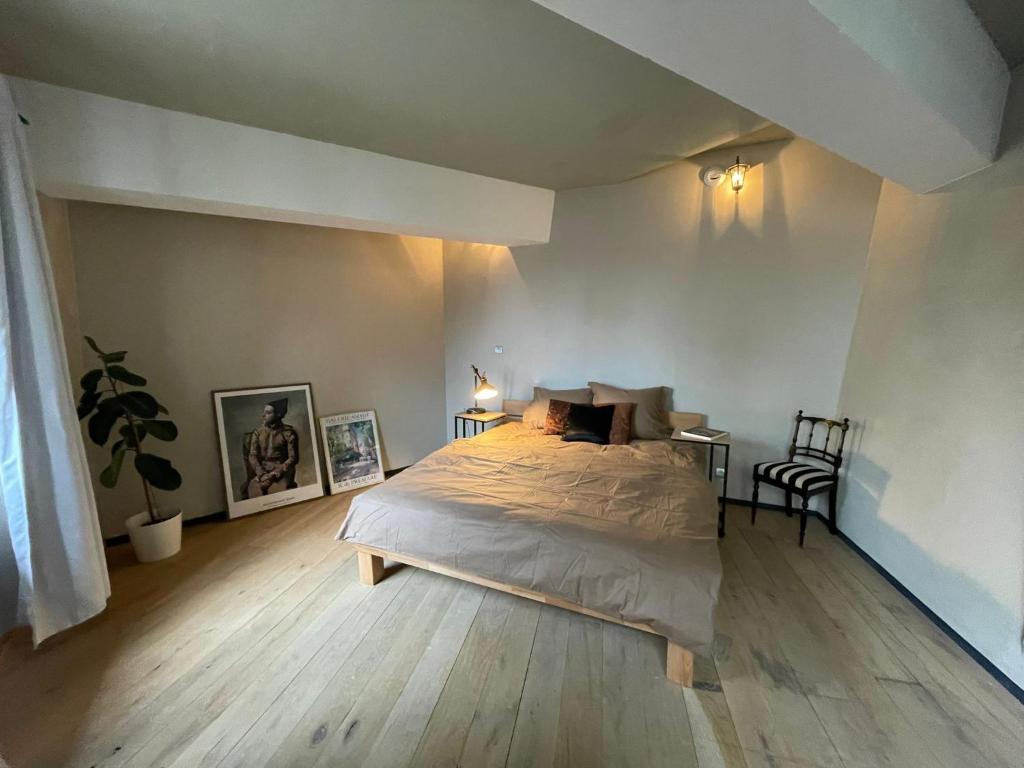 Säng eller sängar i ett rum på Mulhouse City Loft