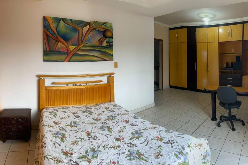 1 dormitorio con 1 cama y una pintura en la pared en Apartamento em Linhares LocalTOP, en Linhares