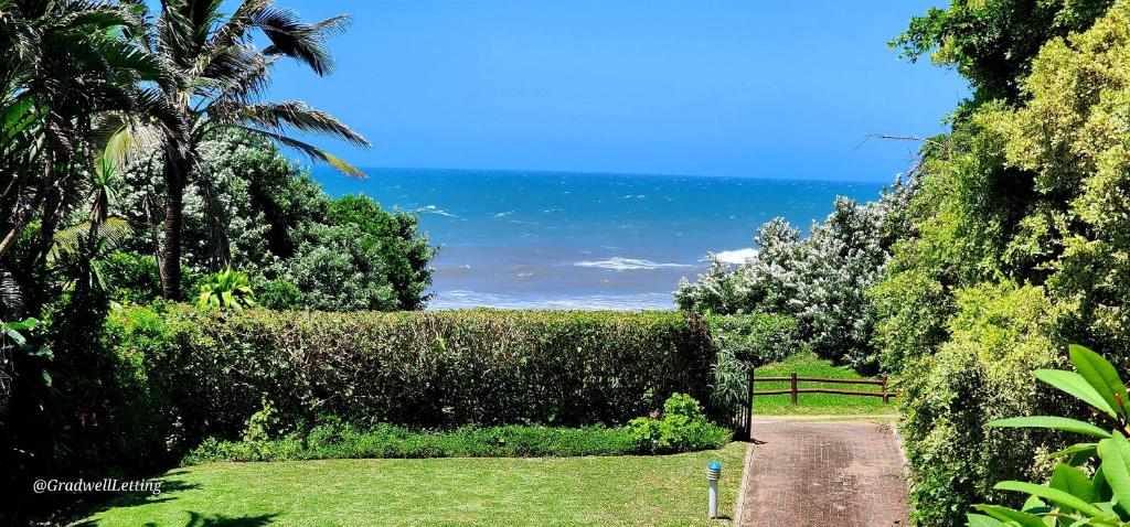 a path through a hedge with the ocean in the background at Seanique - sleeps 8 in Margate