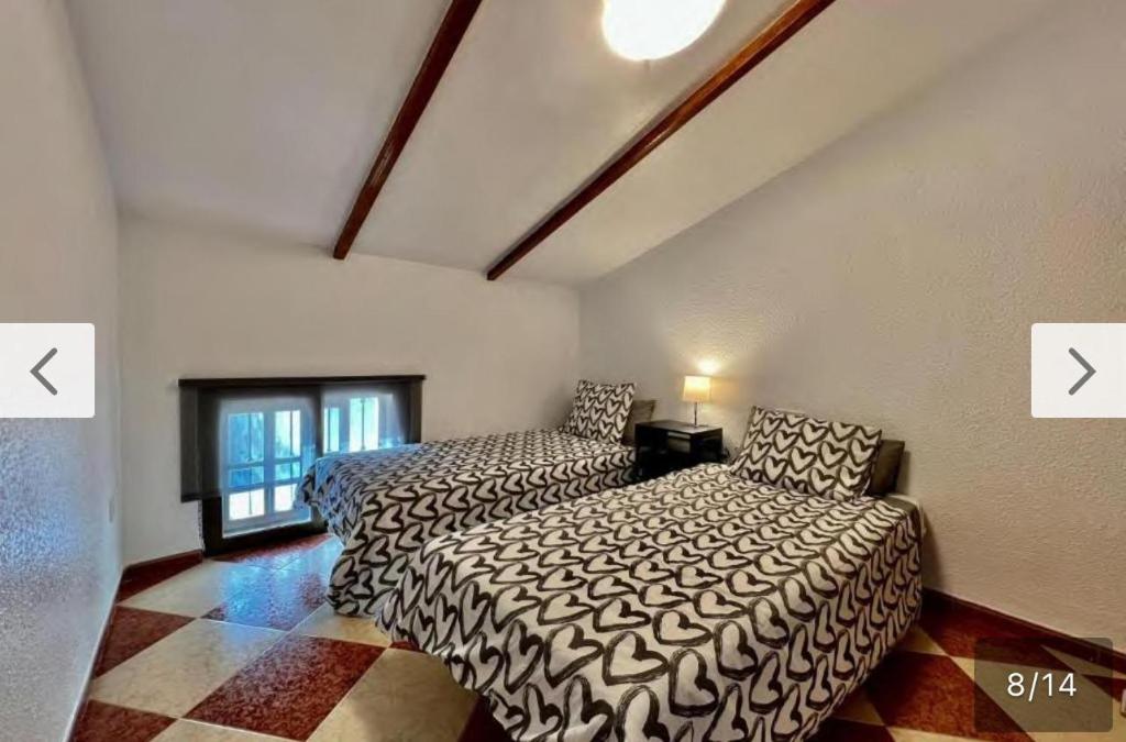 巴埃薩的住宿－VIVIENDA TURISTICA LA CASA DE BAEZA，一间卧室配有两张床和一张沙发。