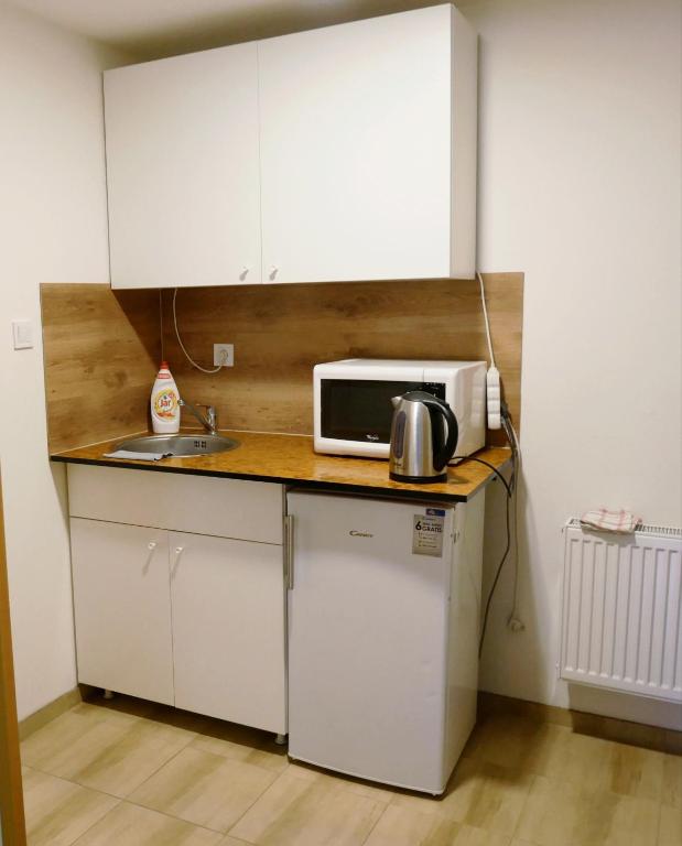 Kuchyň nebo kuchyňský kout v ubytování Hostinec Klopoty